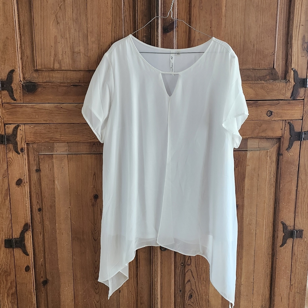 Women's White Short Sleeve Layered Chiffon Top